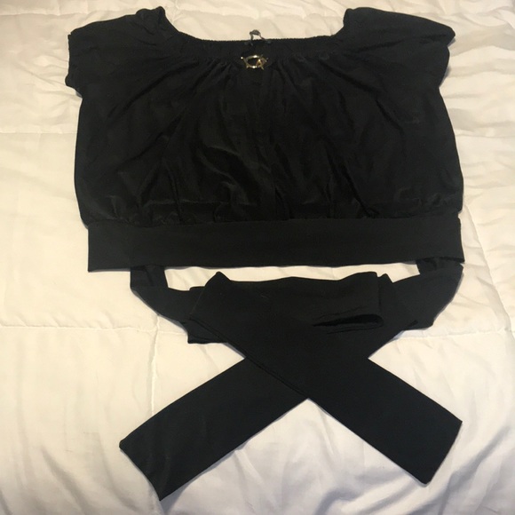 Wrap front dressy black top with gold clasp - Picture 4 of 5